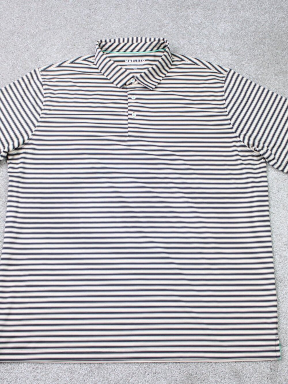 Maelreg Performance Polo Shirt Men 2XL XXL Beige/Black Striped Golf Short Sleeve
